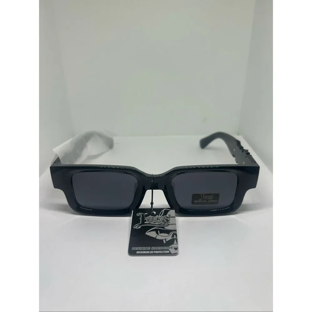 Locs Hardcore Shades Rectangular Sunglasses Black UV Protection New 91287-BK